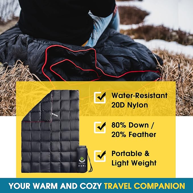 4Monster Down Camping Blanket - Outdoor Travel Quilt Puffy 650 Fill, Packable, Lightweight,Wind &
