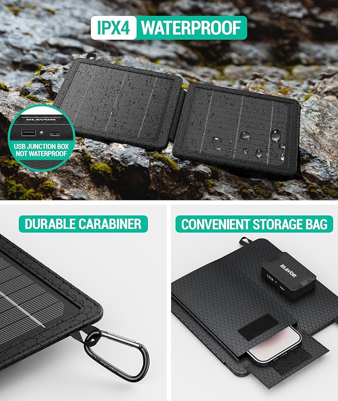 BLAVOR 10W Portable Solar Charger(5V/2A Max), Small Foldable Solar Panel with USB-C USB-A Outputs