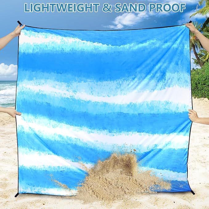 Beach Blanket Waterproof Sandproof Beach Mat 79" X 83"/10'x9'for 2-8 Adults Quick Drying Outdoor