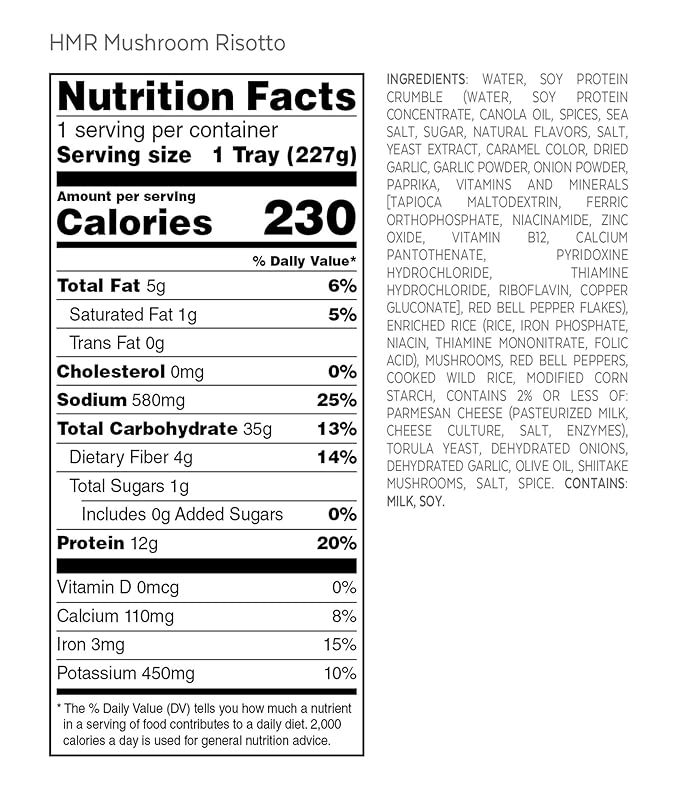 HMR Mushroom Risotto Entrée | Pre-packaged Lunch or Dinner to Support Weight Loss | Ready to Eat |