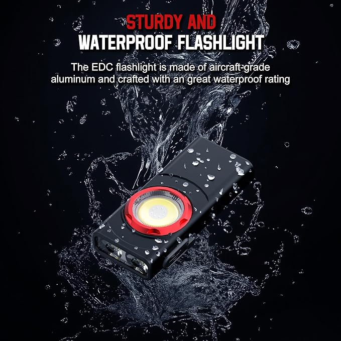 EDC Flashlight Rechargeable, 700 Lumens Mini LED Flashlight with 8 Modes Dual Light Sources