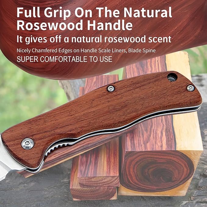 Vickay Pocket Knife for Men, Folding Knife with Clip, 3.74" 8Cr13MoV Steel Blade, Wood Handle EDC