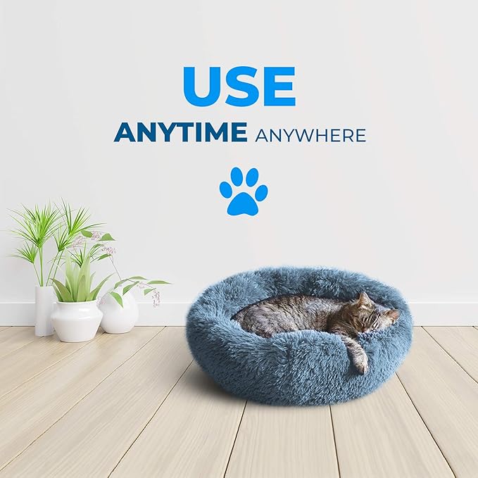 Whiskers & Friends Cat Bed Dog, Cat Beds for Indoor Cats, Orthopedic Soft Fluffy Round Calming Pet