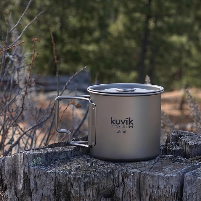 Kuvik Titanium Cup with Lid 350ml (11.8 oz) - Ultralight and Compact Pot for Backpacking, Camping