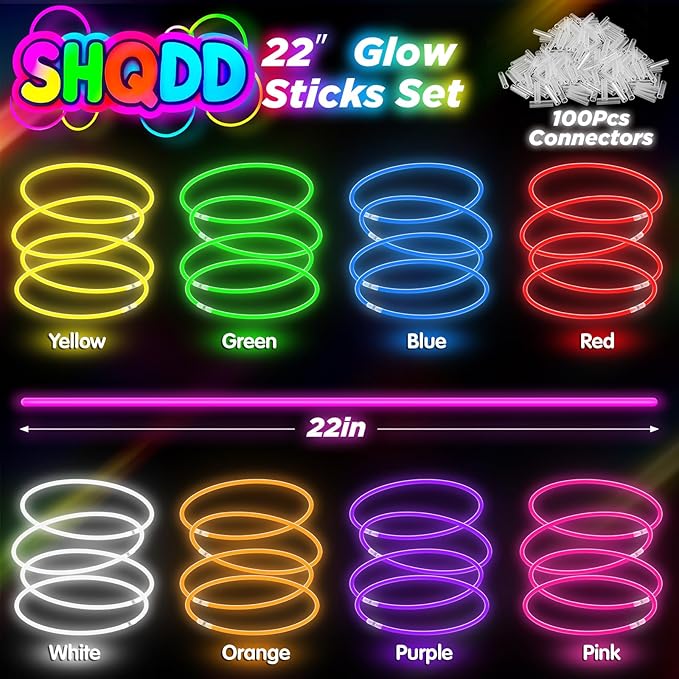 100Pcs Glow Sticks - 22 inch Glow In the Dark Sticks Party Supplies, Halloween Glow Party Pack for