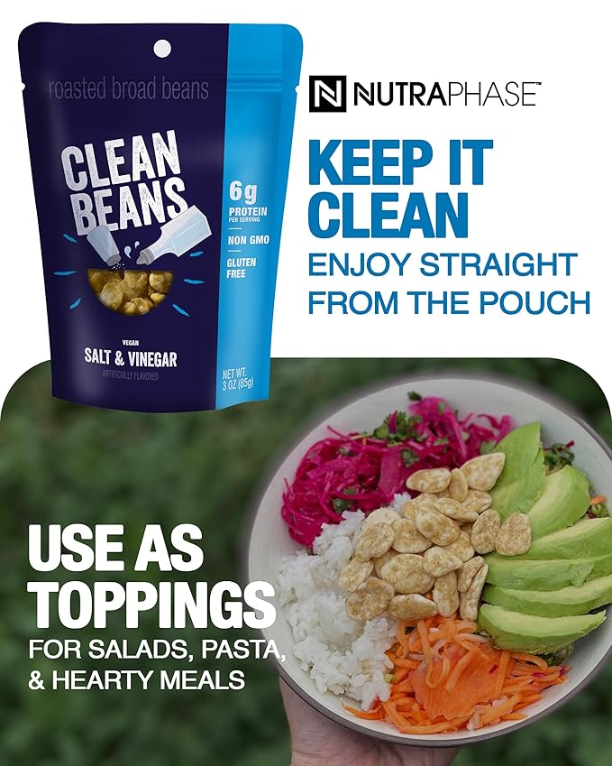 Clean Beans Broad Fava Beans Snack - Salt & Vinegar Flavor, 6g Protein, Low Sugar, Non-GMO