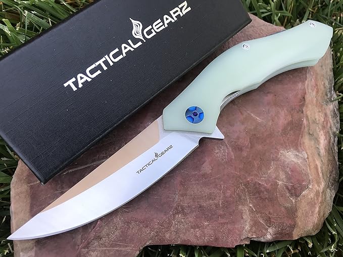 TACTICAL GEARZ Pocket Folding Knife for EDC, D2 Steel Blade, Solid G10 Handle, Includes Sheath