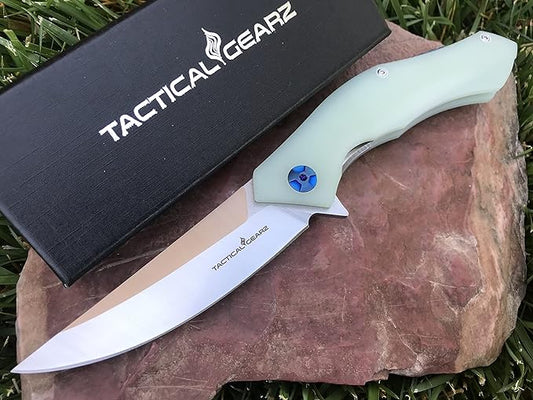TACTICAL GEARZ Pocket Folding Knife for EDC, D2 Steel Blade, Solid G10 Handle, Includes Sheath