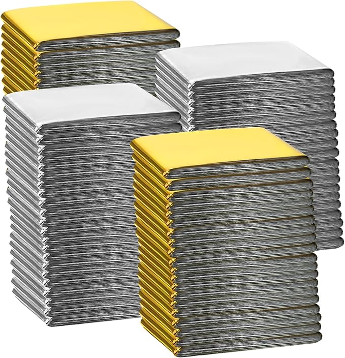 Macarrie 100 Pack Emergency Thermal Blankets Silver Foil Survival Blanket Kit for Outdoors