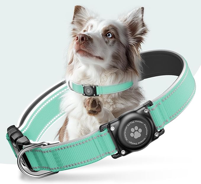Airtag Dog Collar - 100% Waterproof Air tag Dog Collar Holder for Apple AirTag, Reflective, Soft