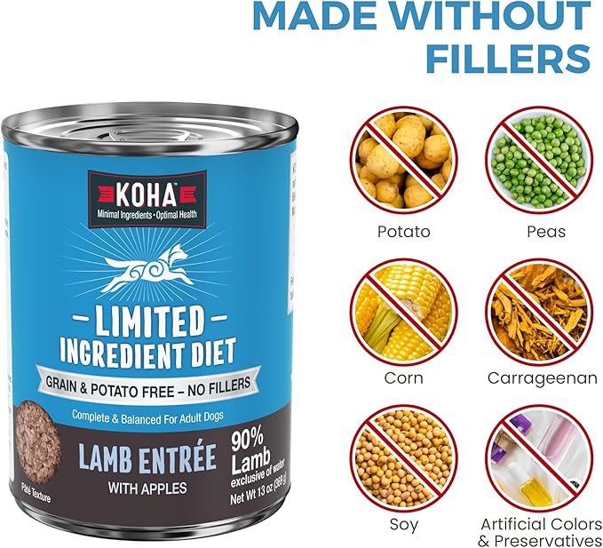 KOHA Limited Ingredient Diet Lamb Entrée for Dogs - Grain Free Wet Dog Food with No Fillers