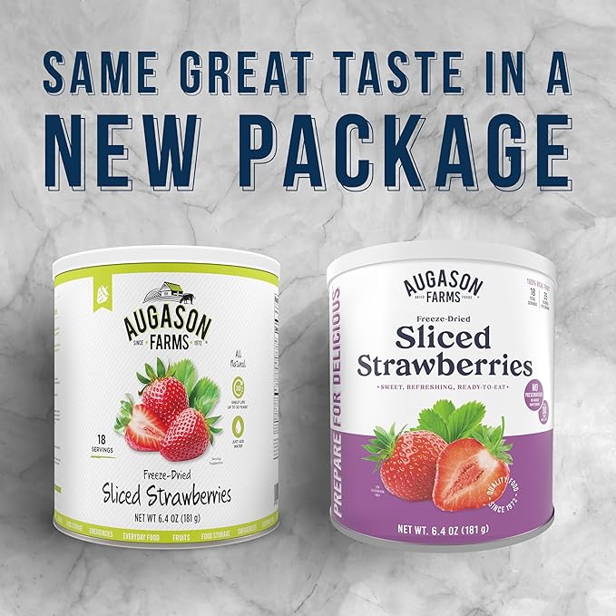 Augason Farms Freeze Dried Sliced Strawberries Can - Gluten Free Snack for Baking, Smoothies, and
