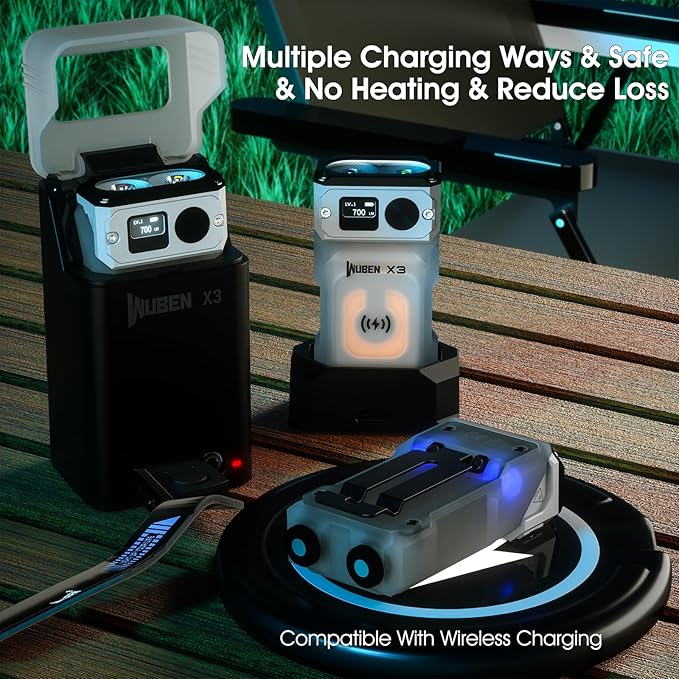 WUBEN X3 Mini Flashlight with Rechargeable Charging Box 180 Degree EDC Keychain Flashlight Twist