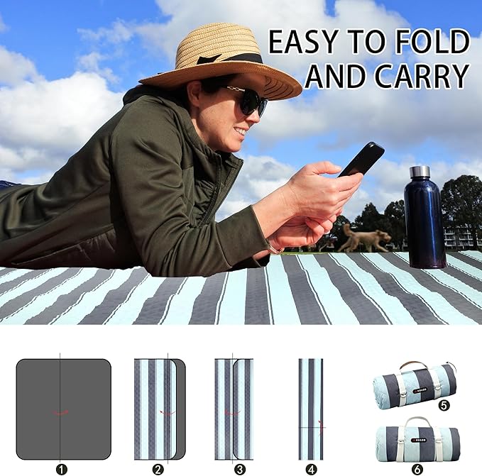 HX&OD Extra Large Picnic Outdoor Blanket, 80”x80” Waterproof Picnic Mat Foldable Camping Blanket