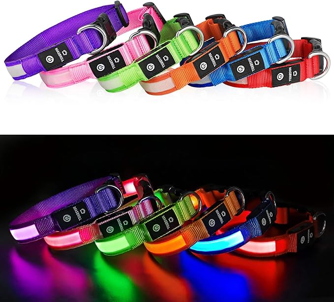 MASBRILL Light Up Collar - Rechargeable LED Dog Collar for Night Walking, Flashing Light, Fits