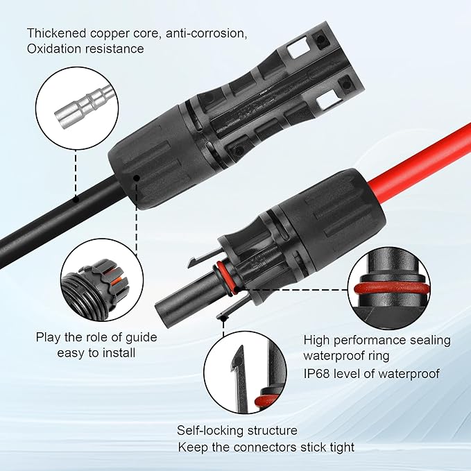 50 FEET 8AWG Solar Panel Extension Cable,8 Gauge Extension Cord, Solar Panel Wire with Extra Fair