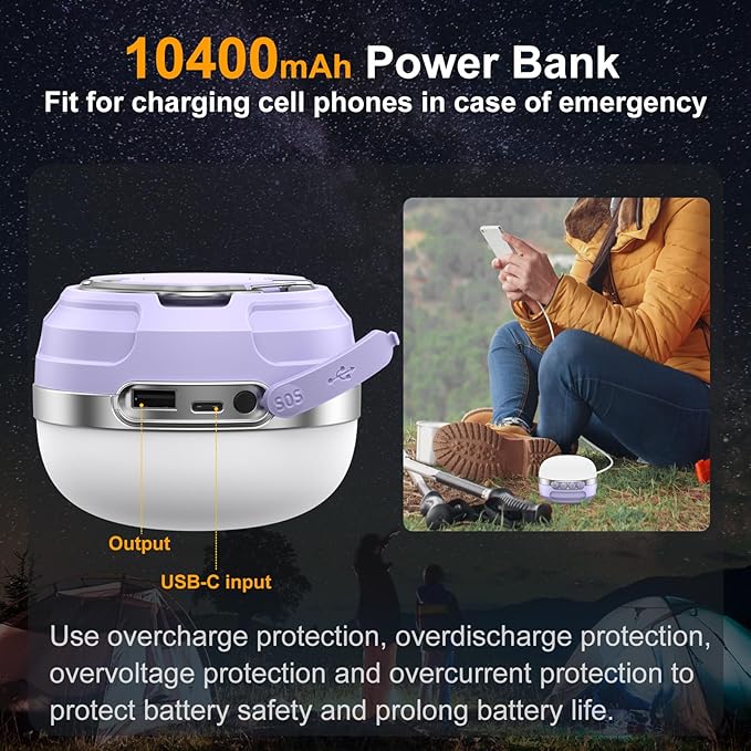 LED Camping Lantern Rechargeable 1400LM, Up to 420H Running Time Camping Tent RGB Light, 10400mAh