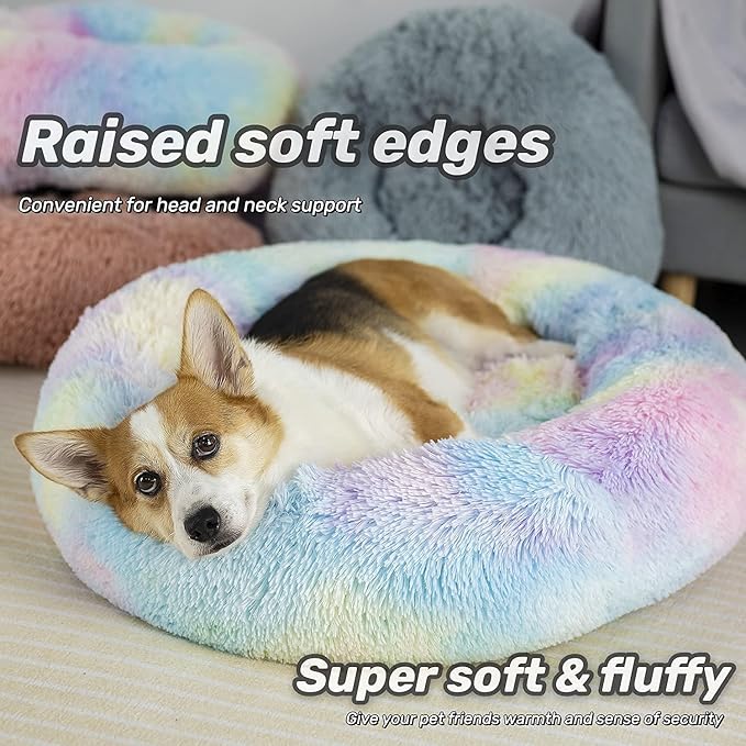 Anti Anxiety Round Fluffy Plush Faux Fur Warm Washable Dog Bed & Cat Bed, Original Bed for Small