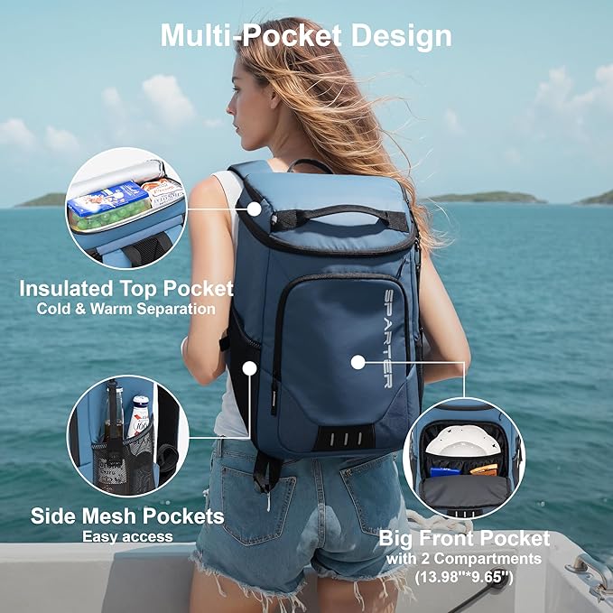 SPARTER Backpack Cooler Insulated Leak Proof 33/49 Cans, 2 Insulated Compartments Thermal Bag