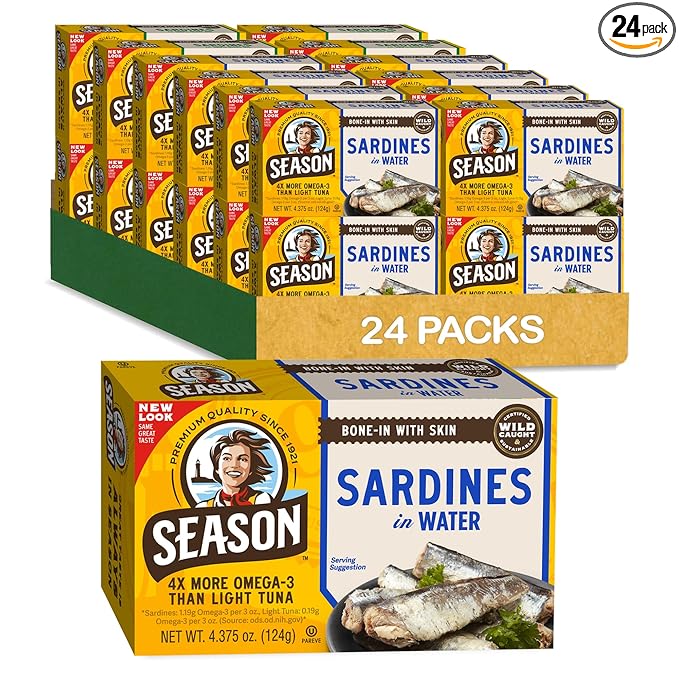 Season Sardines in Water - Wild Caught Fish, 22g of Protein, Keto Snacks, More Omega 3's Than Tuna