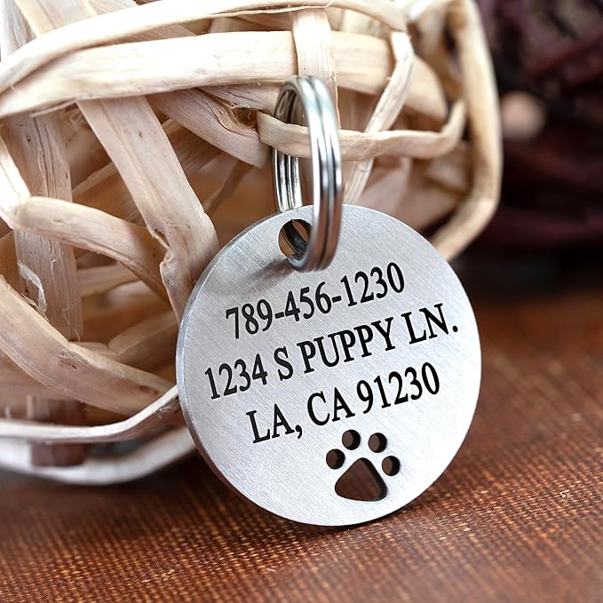 Ultra Joys Dog Tags Personalized for Pets - Hollow Paw Custom Pet ID Tag - Engraved Dog Tag for