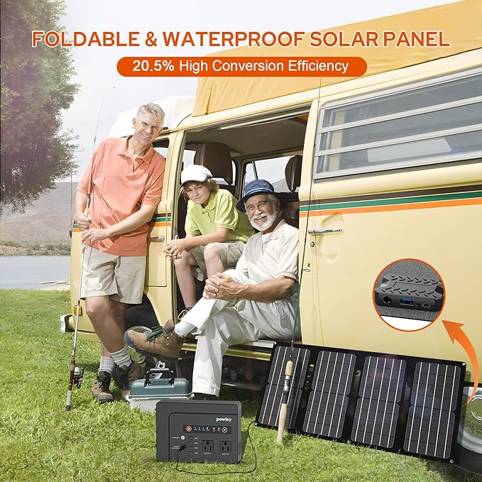 Powkey Solar Powered Generator,200W Portable Solar Generator Power Station with Solar Panels