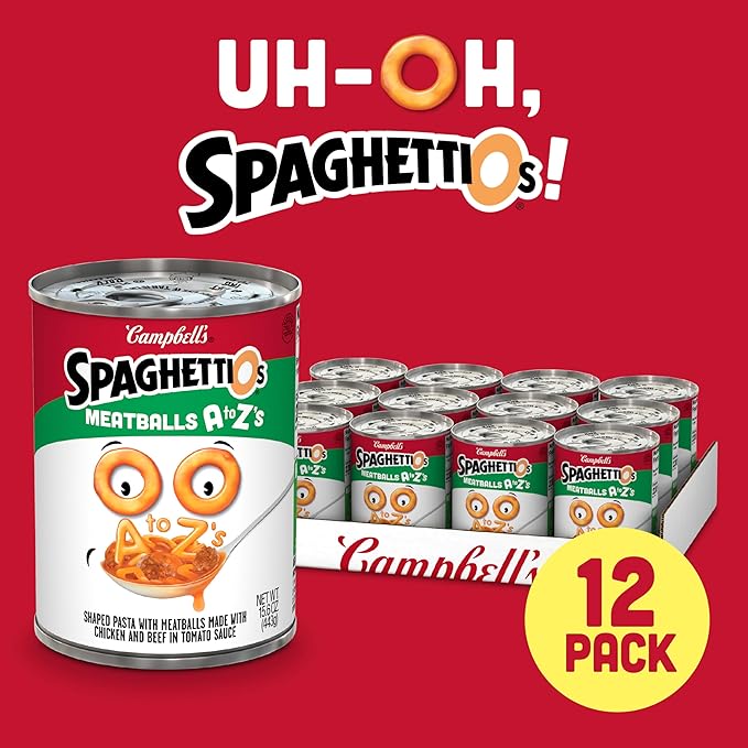SpaghettiOs A to Z's Canned Pasta with Meatballs, 15.6 oz Can (Pack of 12)