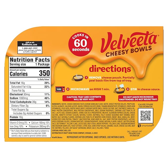 Velveeta Cheesy Bowls Ultimate Cheeseburger Mac Microwave Meal, 9 oz Tray