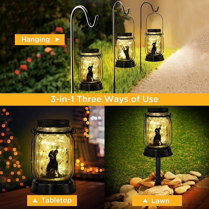 kyoryuger Dog Solar Lanterns 3in1 Dog Light Garden Decor Gifts for Women Mom Grandma Unique Teen