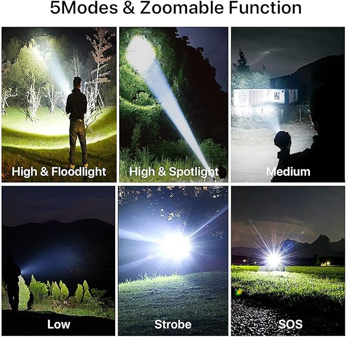 Rechargeable Flashlights High Lumens, 90000 Lumens Super Bright LED Flash Light, 5 Modes, IPX5