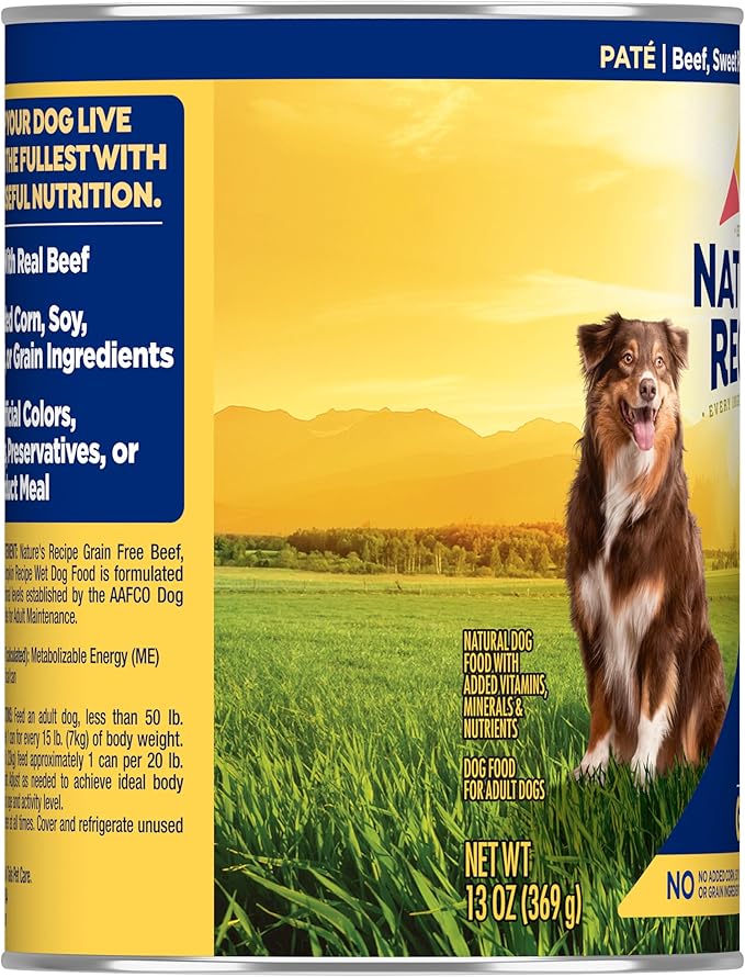 Nature's Recipe Grain Free Wet Dog Food Beef, Sweet Potato, and Pumpkin Recipe, 13 oz. Can (Pack of