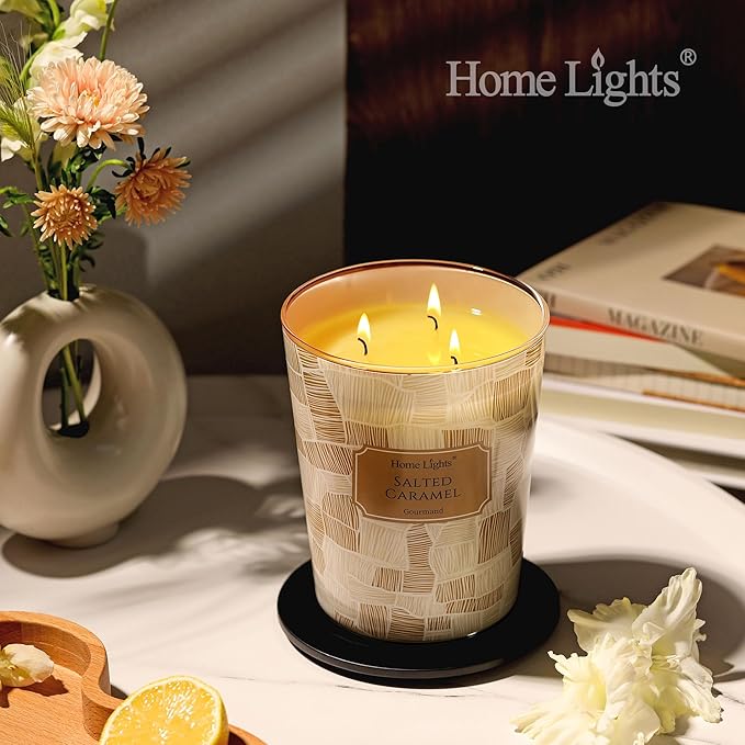 HomeLights Large jar Candle | 3-Wick Long-Lasting Scented Candles, 34oz Natural Soy Wax Candle for