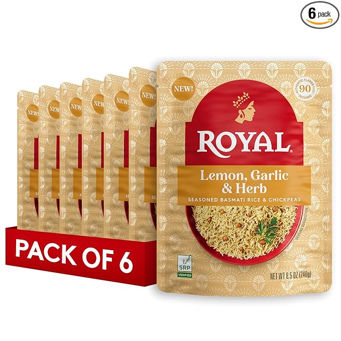 Royal Lemon, Garlic, and Herb Basmati White Rice and Chickpeas - Ready to Heat Basmati Rice - (6