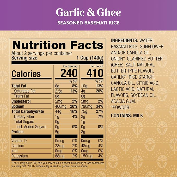 Royal Garlic & Ghee Seasoned Basmati Rice, No Artificial Flavors, Vegetarian Friendly, Gluten Free
