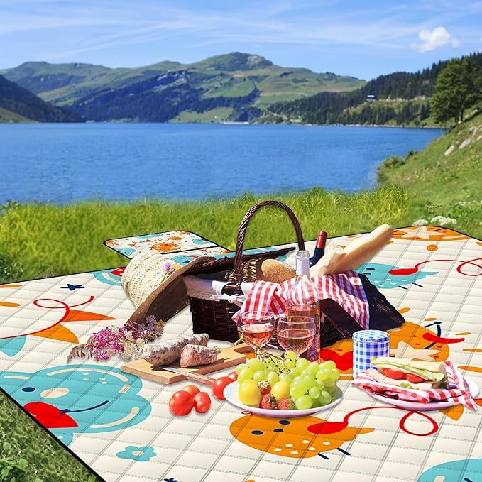 Poedist Extra Large Picnic Blanket Waterproof,80"x 80"Foldable Machine Washable Beach