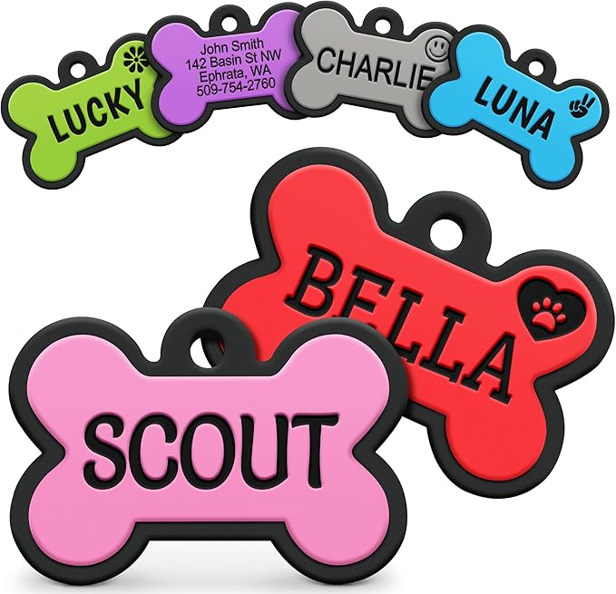 GoTags Silicone Dog Tags, Soundless Pet Tag, Personalized Silent Tag Engraved for Pets with Cute