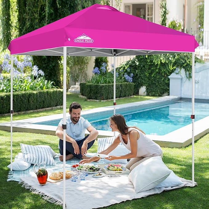 EAGLE PEAK Pop Up Canopy Tent with Wheeled Carry Bag, 8 Stakes, 4 Ropes, Easy Set Up Tent Canopy