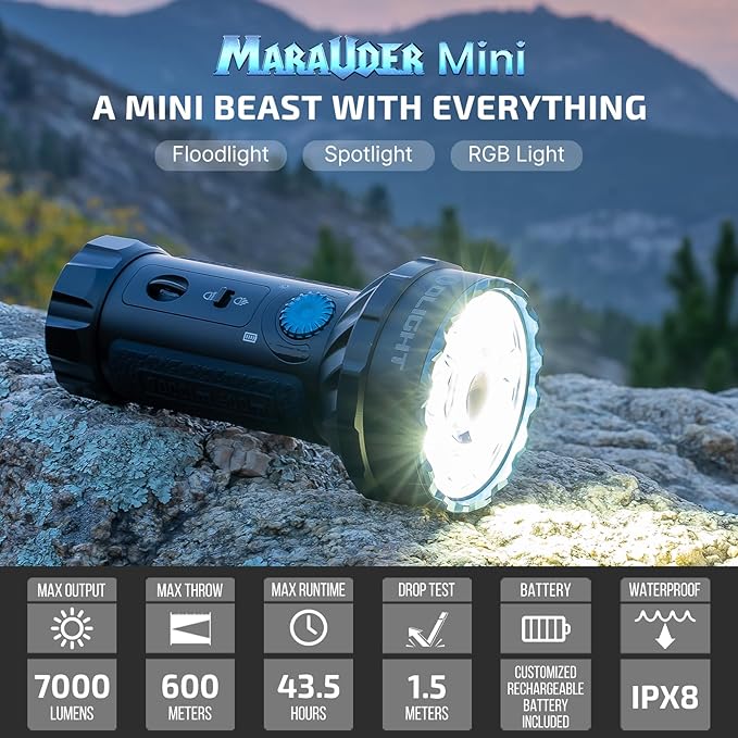 OLIGHT Marauder Mini 7,000 Lumens Bright Flashlight with 600 Meters Beam Distance, Powerful RGB