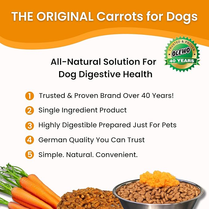 Olewo Original Carrots for Dogs ??Fiber for Perfect Poop, Dehydrated Dog Food Toppers for Picky