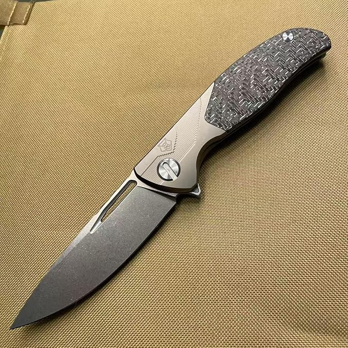 3.75" Customized Pocket knife Frame lock Folding knives Stonewash M390 Blade with Titanium+Carbon