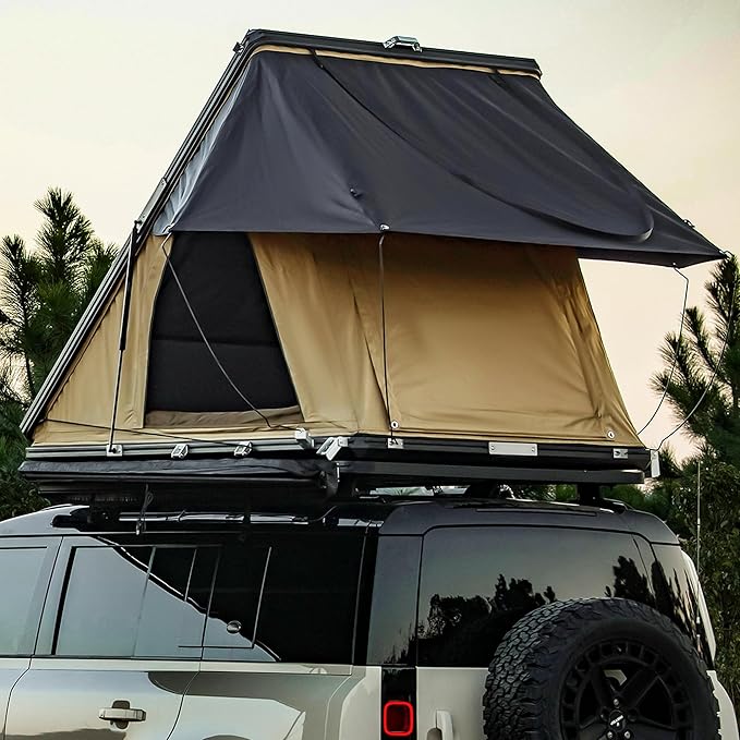 Hardshell Rooftop Tent, Roof Top Tent for 2-3, with Aluminium Ladder, Skyview Window, Mattress, LED