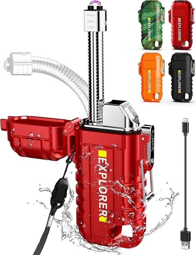 Waterproof Electric Lighter with 360°Flexible Long Neck, Outdoor Windproof Arc Lighter USB