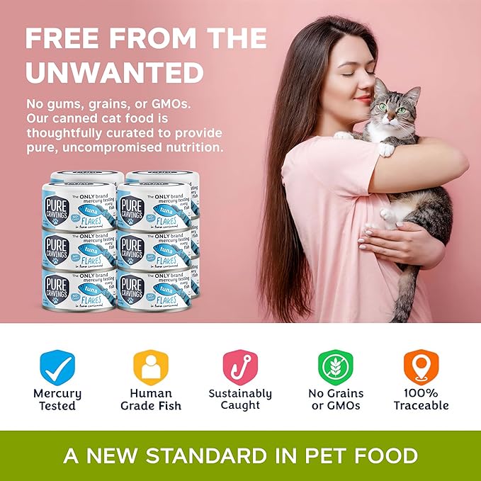 Pure Cravings Tuna Flakes in Tuna Consommé, Canned Wet Cat Food Soup, 100% Mercury-Tested, Moist