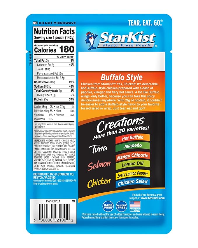 StarKist Chicken Creations "Big Size" BOLD Buffalo, 5 oz Pouch (1 Pack) Ready to Eat Premium White