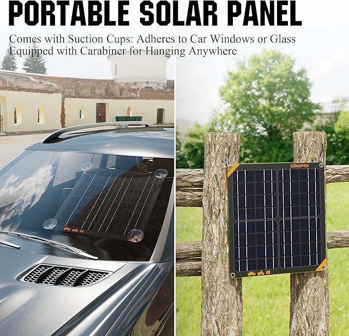 SUNAPEX 20W 12V Solar Panel Battery Charger Maintainer, Portable Waterproof Solar Trickle Charger