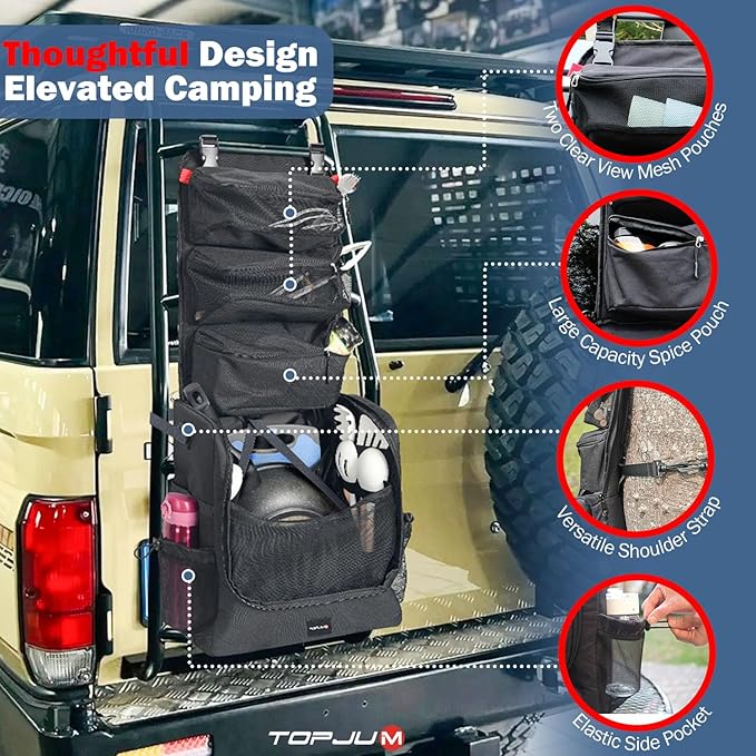 Camp Kitchen Organizer, Cooking Tools Storage Caddy Bag, Multi-Pockets, Paper Towel Holder