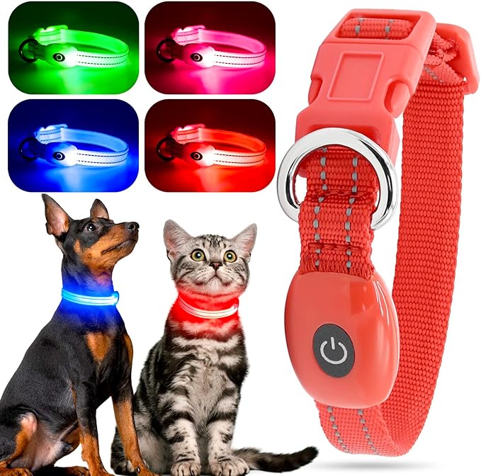 YFbrite Light up Dog Collars for Night Walking, Rechargeable LED Cat Collar, Comfortable Adjustable