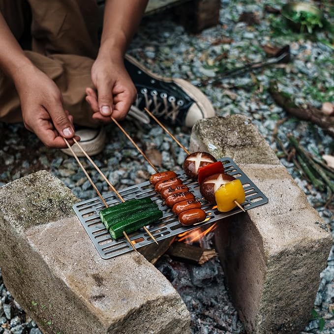 Boundless Voyage Mini Size Durable Titanium Charcoal BBQ Grill Plate Include a Carry Bag for
