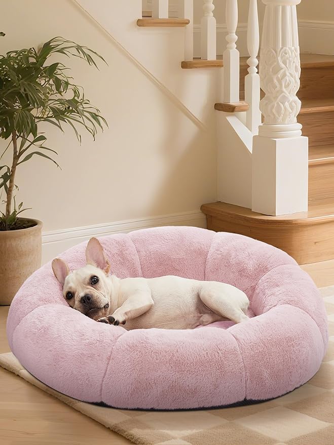OhGeni 31 inches Calming Donut Orthopedic Dog & Cat Bed for Medium Pets, Warming Comfort Fluffy