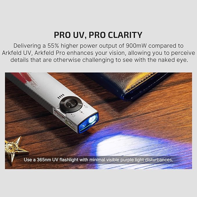 OLIGHT Arkfeld Pro Rechargeable EDC Flat Flashlight with Green Beam, UV and White LED Combo, 1300